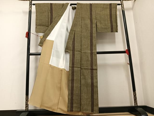 平和屋着物●結城紬　80亀甲　間道　正絹　逸品　AABK2191ph