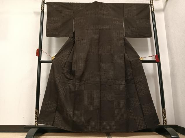 平和屋着物●本場大島紬　市松文様　正絹　逸品　AABK2192ph
