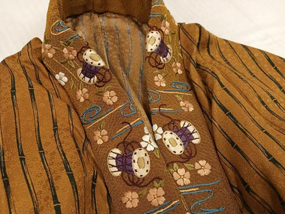 平和屋着物●長襦袢　無双仕立て　竹縞　半衿刺繍　正絹　逸品　AABK2193ph