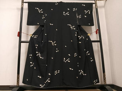 平和屋着物●上質な小紋　夜桜　黒地　金彩　正絹　逸品　未使用　AABK2195ph