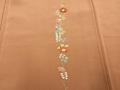 平和屋着物●豪華色留袖　総刺繍　草花文　正絹　逸品　AABK2200ph