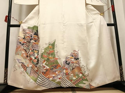 平和屋着物●訪問着　御所車吉祥草花文　金彩　正絹　逸品　AABK2201ph