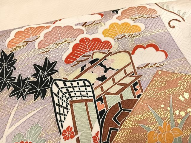 平和屋着物●訪問着　御所車吉祥草花文　金彩　正絹　逸品　AABK2201ph