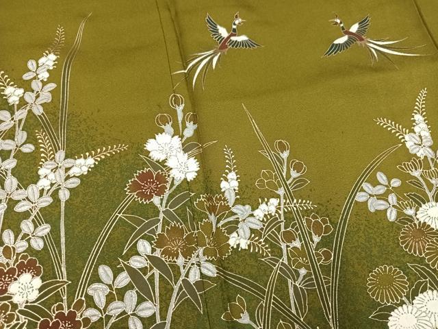 平和屋着物●訪問着　鳳凰草花文　金銀彩　正絹　逸品　AABK2204ph