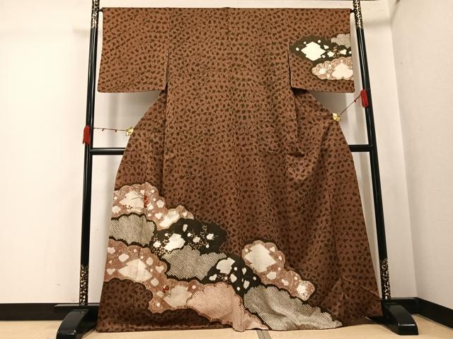 平和屋着物●訪問着　絞り　刺繍　草花文　金銀彩　正絹　逸品　AABK2205ph