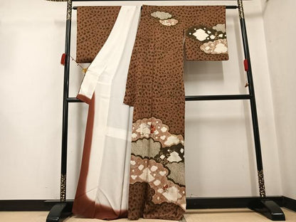平和屋着物●訪問着　絞り　刺繍　草花文　金銀彩　正絹　逸品　AABK2205ph