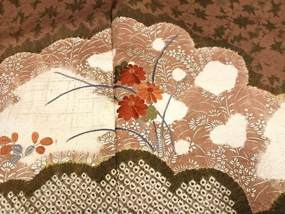 平和屋着物●訪問着　絞り　刺繍　草花文　金銀彩　正絹　逸品　AABK2205ph