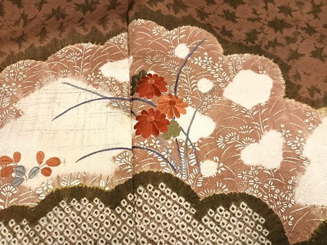 平和屋着物●訪問着　絞り　刺繍　草花文　金銀彩　正絹　逸品　AABK2205ph