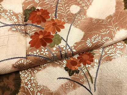 平和屋着物●訪問着　絞り　刺繍　草花文　金銀彩　正絹　逸品　AABK2205ph