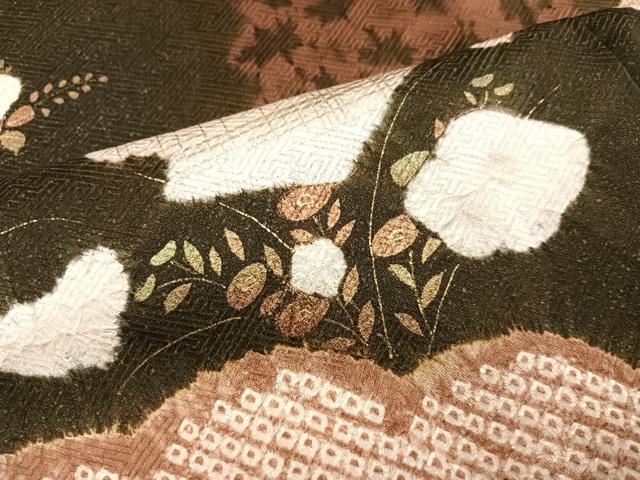 平和屋着物●訪問着　絞り　刺繍　草花文　金銀彩　正絹　逸品　AABK2205ph