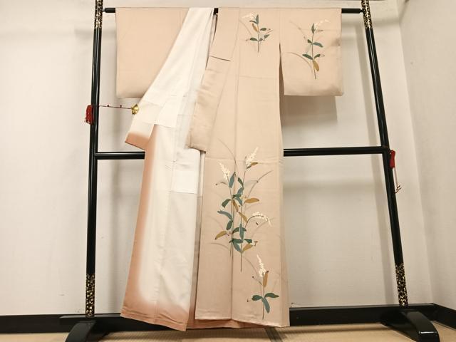 平和屋着物●訪問着　友禅　作家物　草花文　正絹　逸品　AABK2207ph