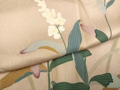 平和屋着物●訪問着　友禅　作家物　草花文　正絹　逸品　AABK2207ph
