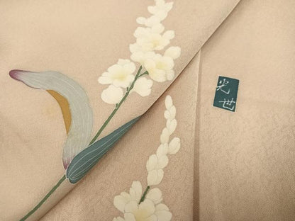 平和屋着物●訪問着　友禅　作家物　草花文　正絹　逸品　AABK2207ph