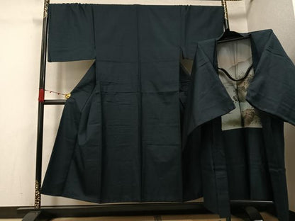 平和屋着物●男性　紬　アンサンブル　80亀甲　正絹　逸品　AABK2208ph
