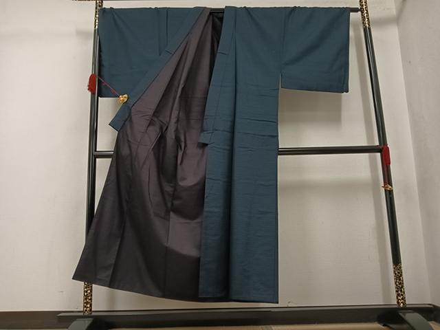 平和屋着物●男性　紬　アンサンブル　80亀甲　正絹　逸品　AABK2208ph