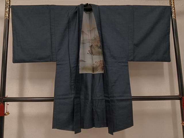 平和屋着物●男性　紬　アンサンブル　80亀甲　正絹　逸品　AABK2208ph