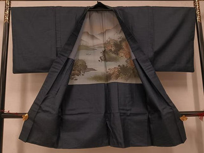 平和屋着物●男性　紬　アンサンブル　80亀甲　正絹　逸品　AABK2208ph