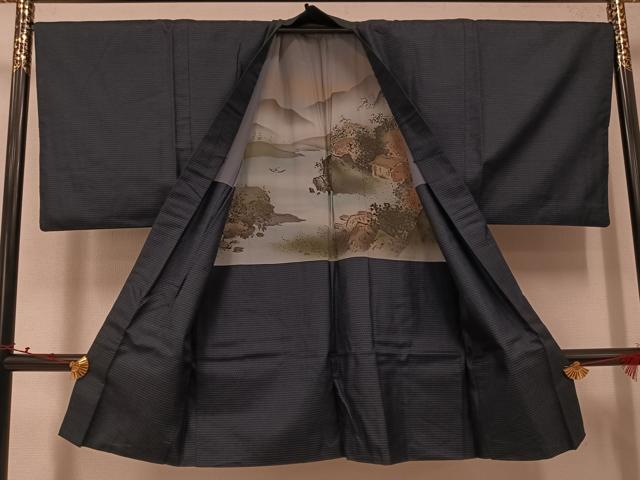平和屋着物●男性　紬　アンサンブル　80亀甲　正絹　逸品　AABK2208ph