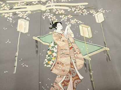 平和屋着物●訪問着　作家物　手描き　女人草花文　暈し染め　正絹　逸品　未使用　AABK2212ph