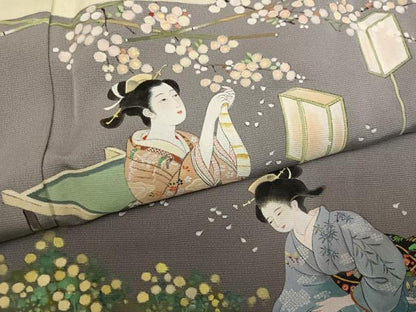 平和屋着物●訪問着　作家物　手描き　女人草花文　暈し染め　正絹　逸品　未使用　AABK2212ph