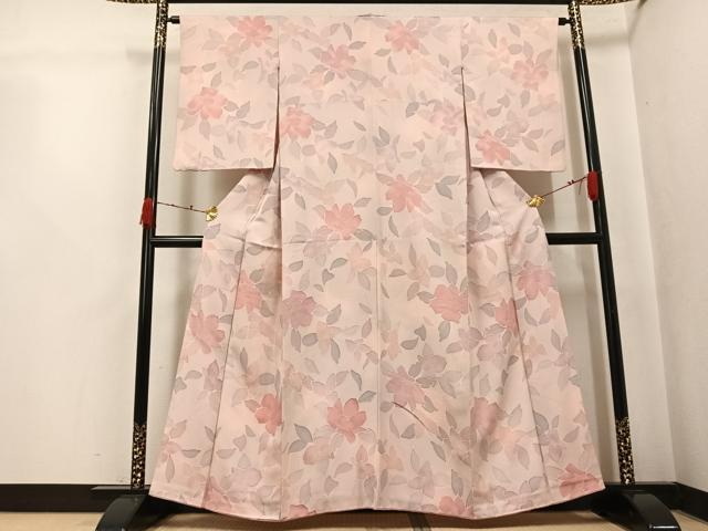 平和屋着物▼上質な小紋　地紋起こし　草花文　正絹　逸品　AABK2215ph