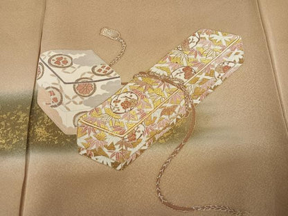 平和屋着物●銀座きしや　訪問着　駒刺繍　松竹梅吉祥文箱文　暈し染め　金彩　正絹　逸品　AABK2216ph