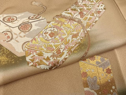 平和屋着物●銀座きしや　訪問着　駒刺繍　松竹梅吉祥文箱文　暈し染め　金彩　正絹　逸品　AABK2216ph