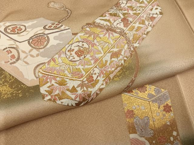 平和屋着物●銀座きしや　訪問着　駒刺繍　松竹梅吉祥文箱文　暈し染め　金彩　正絹　逸品　AABK2216ph