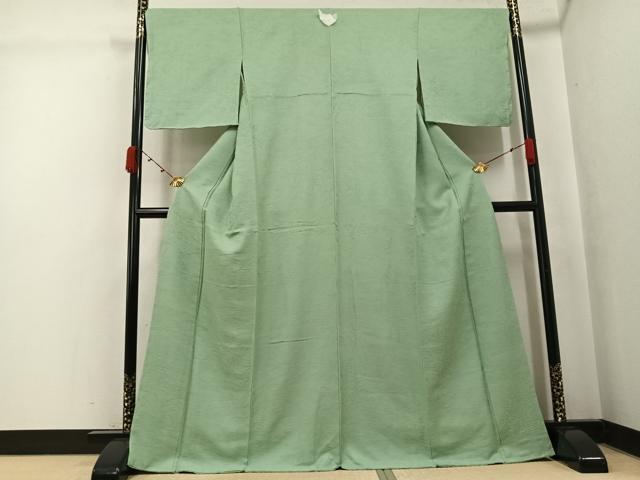 平和屋着物●上質な色無地　立波草花地紋　裏葉柳色　正絹　逸品　未使用　AABK2217ph