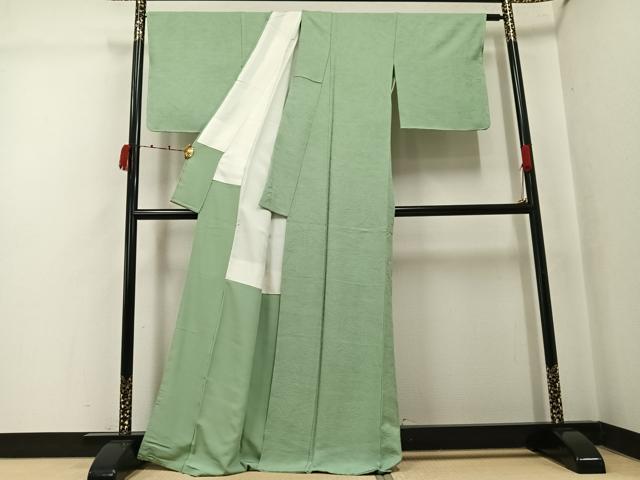 平和屋着物●上質な色無地　立波草花地紋　裏葉柳色　正絹　逸品　未使用　AABK2217ph