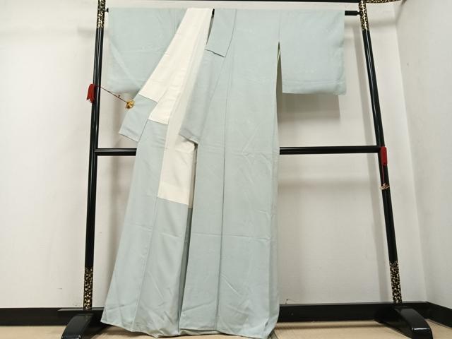 平和屋着物●上質な色無地　立波地紋　白緑色　正絹　逸品　未使用　AABK2219ph