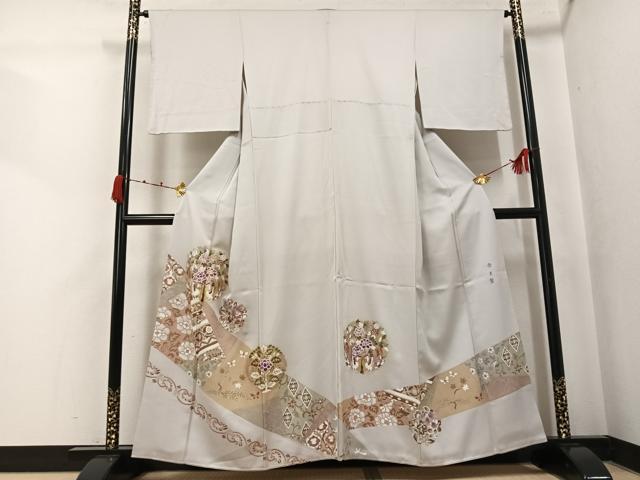 平和屋着物●西陣　京の名門　じゅらく謹製　帝王紫　色留袖　駒刺繍　向かい鳥草花文　金彩　正絹　逸品　AABK2224ph