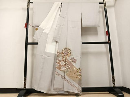 平和屋着物●西陣　京の名門　じゅらく謹製　帝王紫　色留袖　駒刺繍　向かい鳥草花文　金彩　正絹　逸品　AABK2224ph