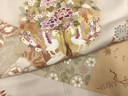 平和屋着物●西陣　京の名門　じゅらく謹製　帝王紫　色留袖　駒刺繍　向かい鳥草花文　金彩　正絹　逸品　AABK2224ph