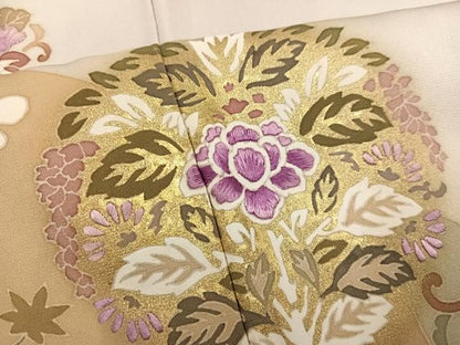 平和屋着物●西陣　京の名門　じゅらく謹製　帝王紫　色留袖　駒刺繍　向かい鳥草花文　金彩　正絹　逸品　AABK2224ph