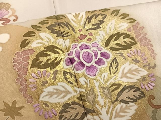 平和屋着物●西陣　京の名門　じゅらく謹製　帝王紫　色留袖　駒刺繍　向かい鳥草花文　金彩　正絹　逸品　AABK2224ph