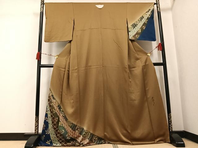 平和屋着物●染色作家　斉藤三才　訪問着　草花文　暈し染め　金彩　正絹　逸品　AABK2225ph