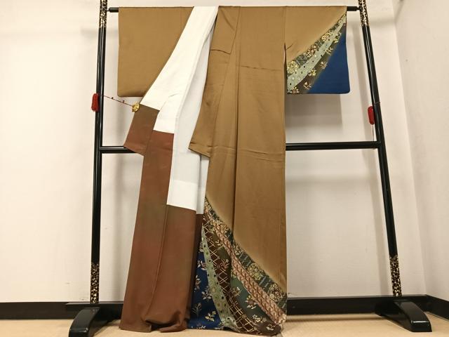 平和屋着物●染色作家　斉藤三才　訪問着　草花文　暈し染め　金彩　正絹　逸品　AABK2225ph