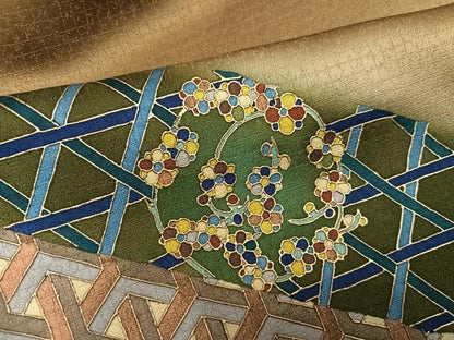 平和屋着物●染色作家　斉藤三才　訪問着　草花文　暈し染め　金彩　正絹　逸品　AABK2225ph