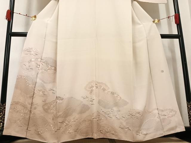 平和屋着物●訪問着 中国三大刺繍 汕頭刺繍 スワトウ刺繍 蘇州刺繍 総刺繍 雲重ね草花文 暈し染め 銀糸 正絹 逸品 未使用 AABK2226ph