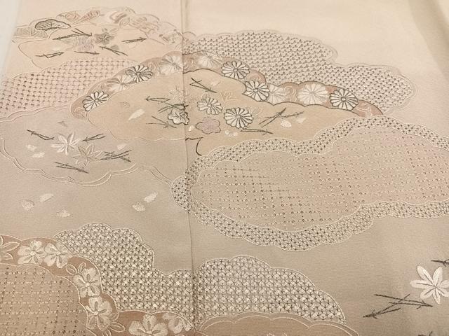 平和屋着物●訪問着 中国三大刺繍 汕頭刺繍 スワトウ刺繍 蘇州刺繍 総刺繍 雲重ね草花文 暈し染め 銀糸 正絹 逸品 未使用 AABK2226ph