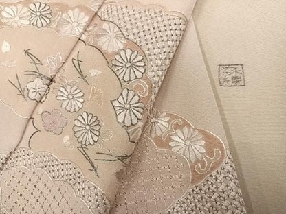 平和屋着物●訪問着 中国三大刺繍 汕頭刺繍 スワトウ刺繍 蘇州刺繍 総刺繍 雲重ね草花文 暈し染め 銀糸 正絹 逸品 未使用 AABK2226ph