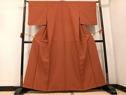 平和屋着物●上質な紬　色無地　赤茶色　正絹　逸品　未使用　AABK2232ph