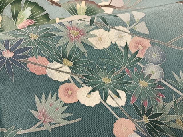 平和屋着物●訪問着　友禅　作家物　草花文　暈し染め　正絹　逸品　AABK2233ph