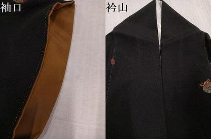 平和屋着物●上質な小紋　総刺繍　鈴　花　黒地　金糸　正絹　逸品　AABK2237ph
