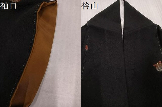 平和屋着物●上質な小紋　総刺繍　鈴　花　黒地　金糸　正絹　逸品　AABK2237ph