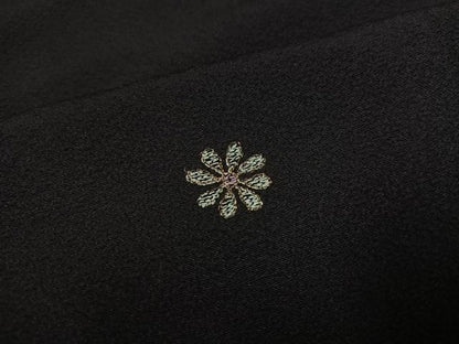 平和屋着物●上質な小紋　総刺繍　鈴　花　黒地　金糸　正絹　逸品　AABK2237ph