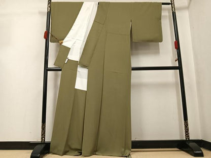 平和屋着物●上質な色無地　油色　正絹　逸品　AABK2238ph