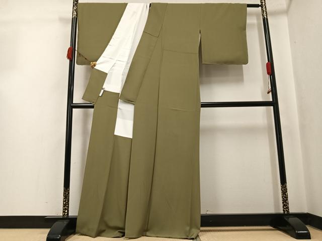 平和屋着物●上質な色無地　油色　正絹　逸品　AABK2238ph