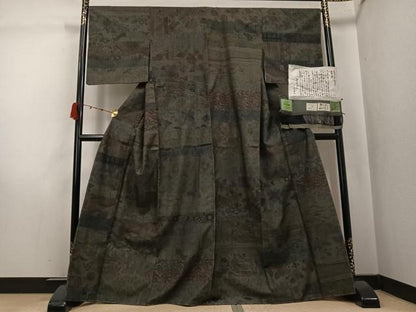 平和屋着物●小千谷紬　手染ロマン　つなぎ糸　100柄　草花文　中村貞子作　証紙付き　正絹　逸品　未使用　AABK2239ph